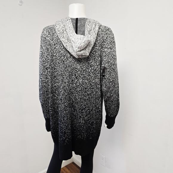 Chicos Zenergy Cardigan Sweater Size 2 L Ombre Gray Black Hooded Cotton Cashmere - Picture 3 of 9